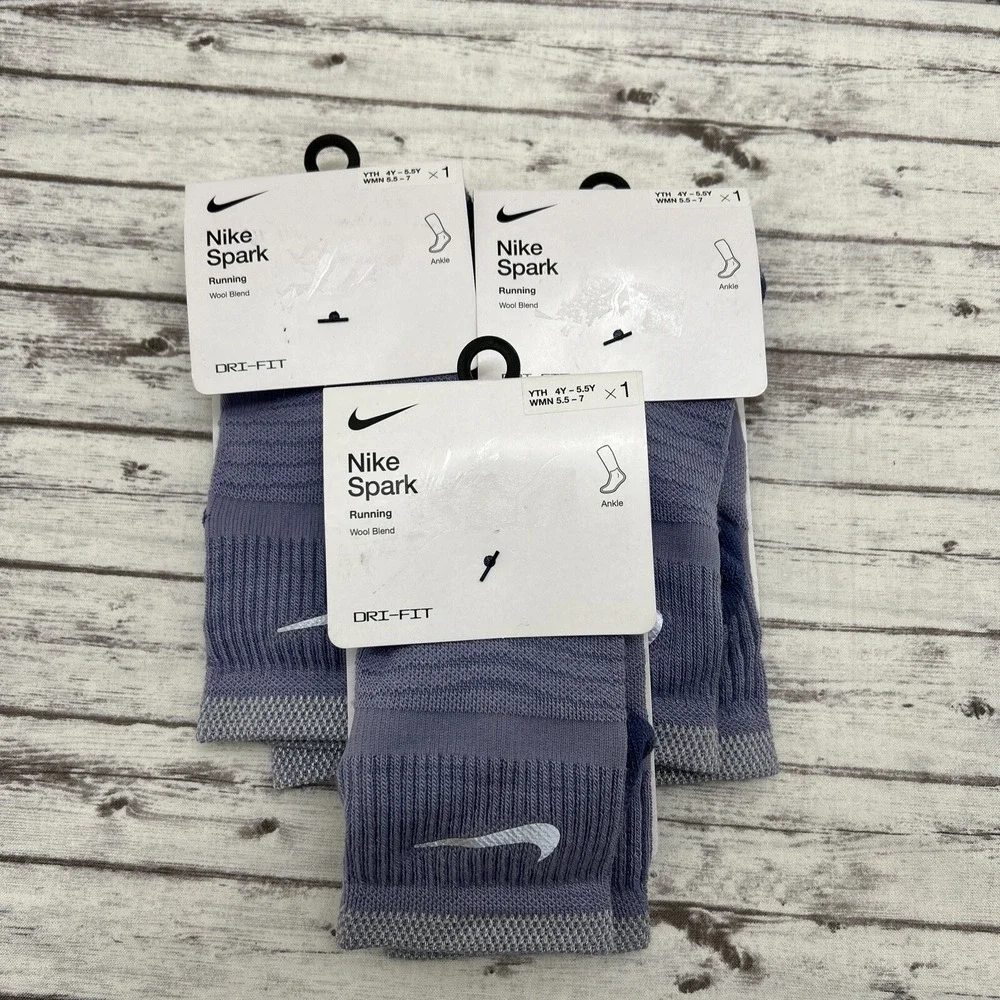 Nike Spark Running Socks Wool Women's Size 5.5-7 Purple Ankle 3pk Reflective
